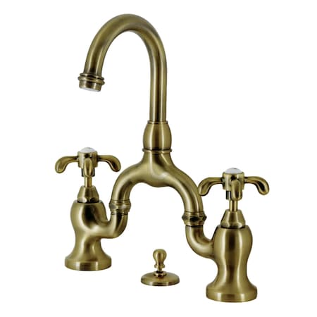 Kingston Brass Bridge Bathroom Faucet with Brass Pop-Up, Antique Brass KS7993TX